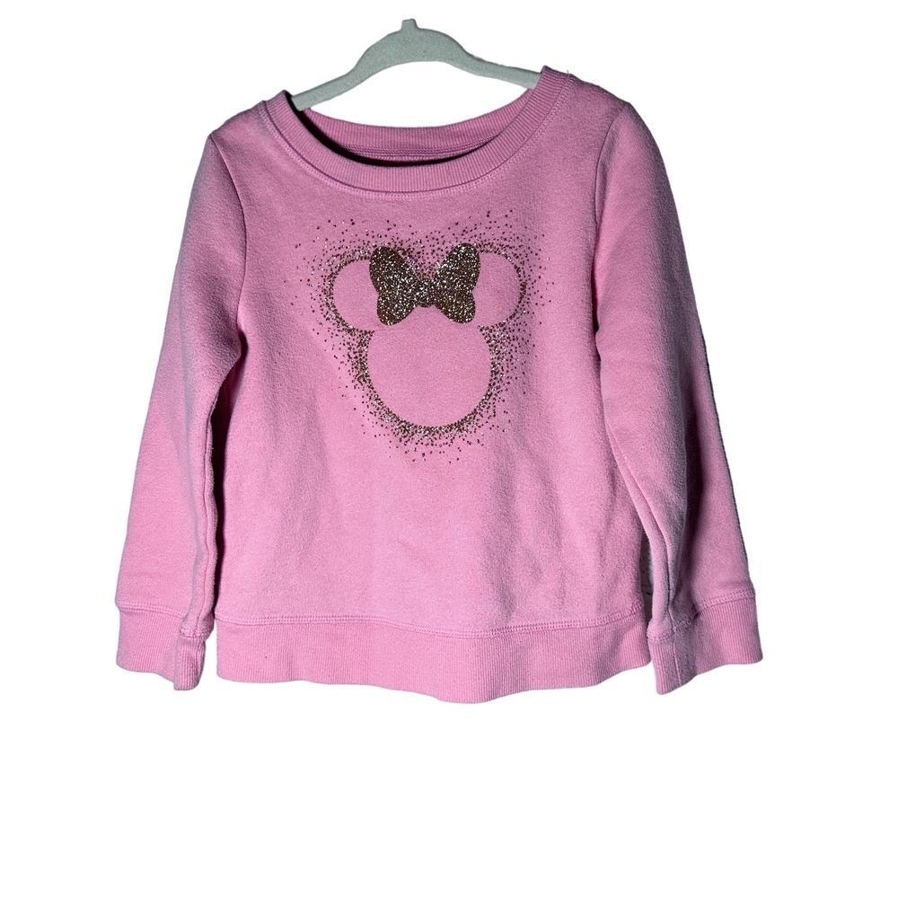 Disney Minnie Mouse Pink Glitter Graphic Fleece Sweatshirt Toddler Girls Size 3T